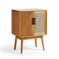 Meuble de rangement en bois de pin naturel 60 x 40 x 80cm avec porte en cannage