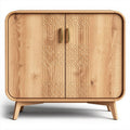 Buffet en bois naturel de 80 x 40 x 75cm avec motifs géométriques et poignées dorées