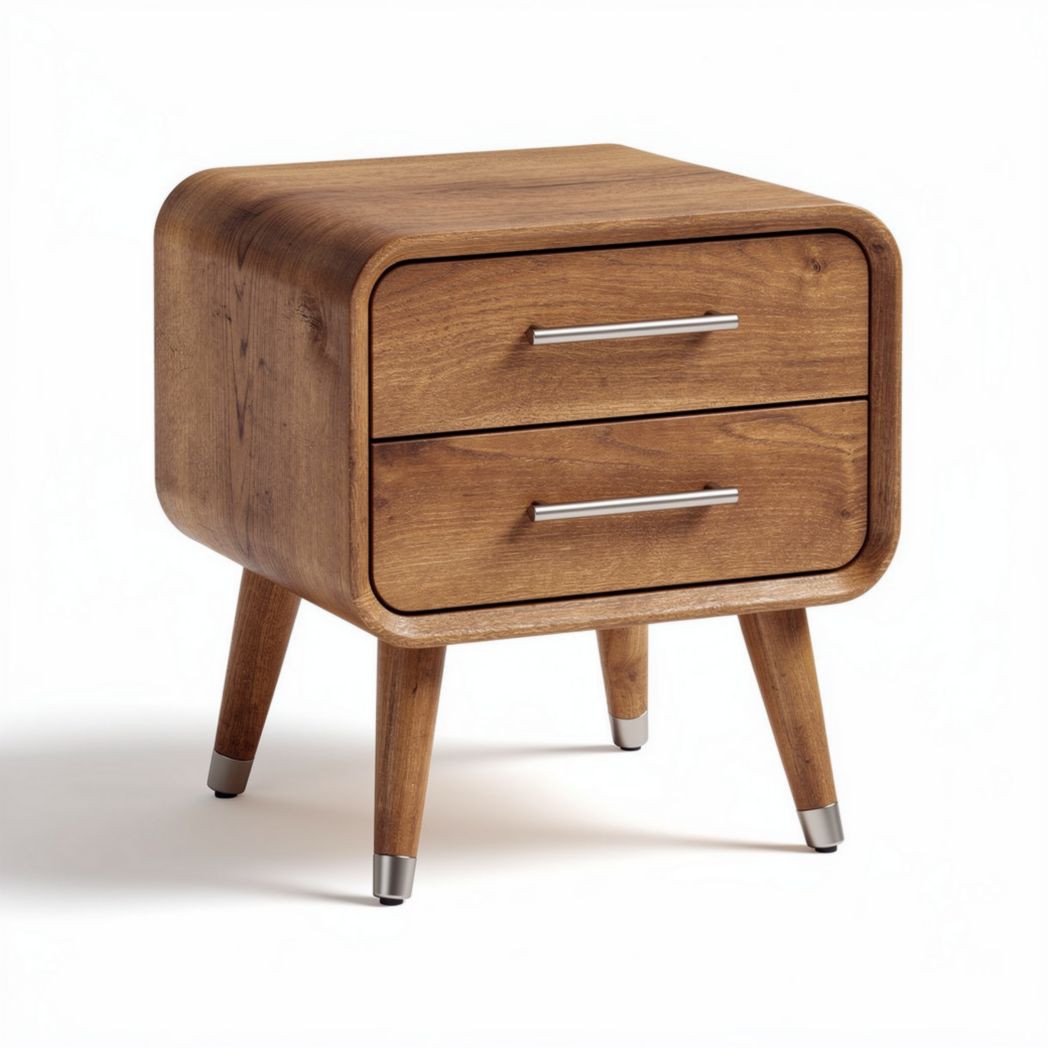Table d'appoint en bois marron avec tiroir et pied en métal noir 50 x 50 x 45cm
