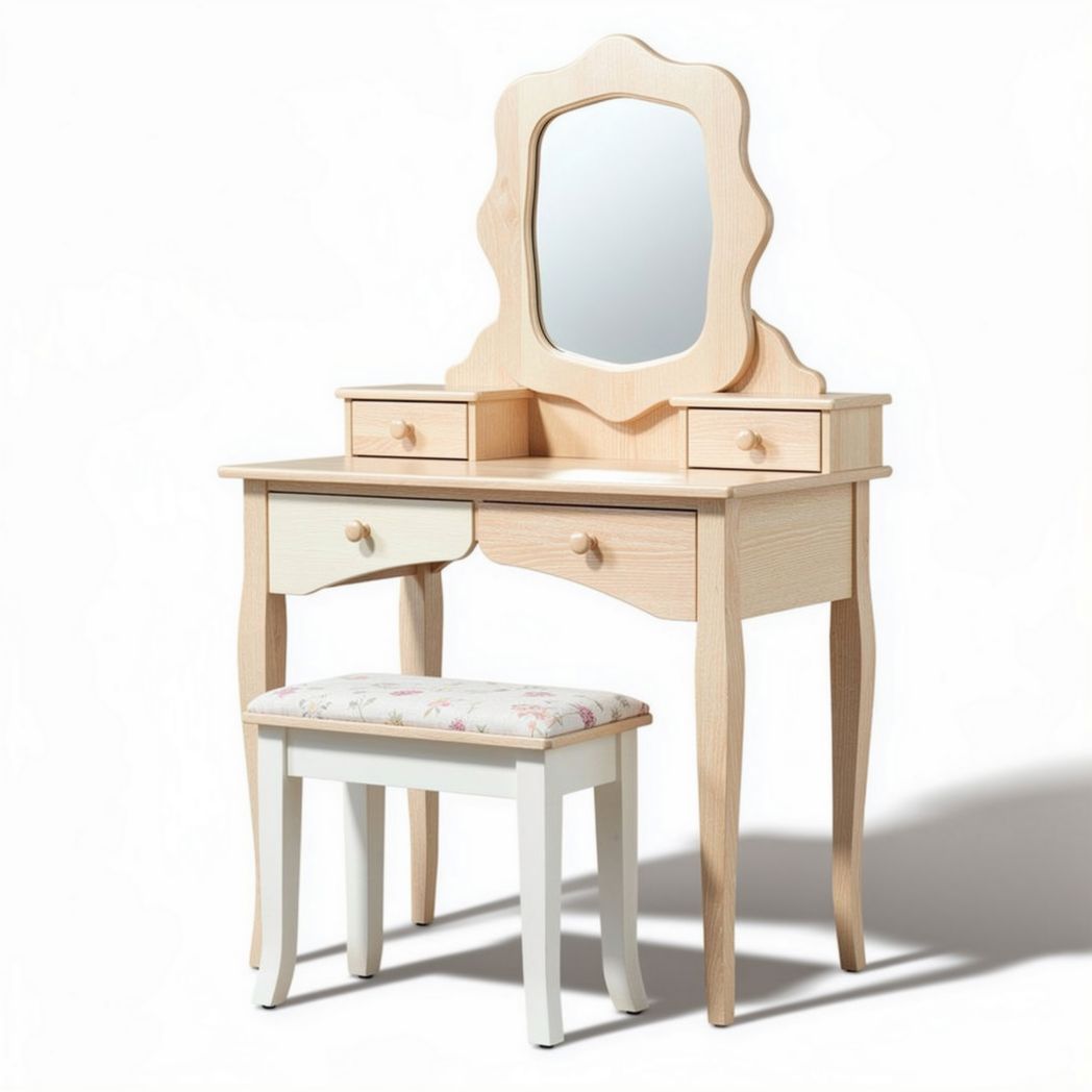 Coiffeuse en bois avec miroir et tabouret rembourré dimensions 80 x 40 x 75cm