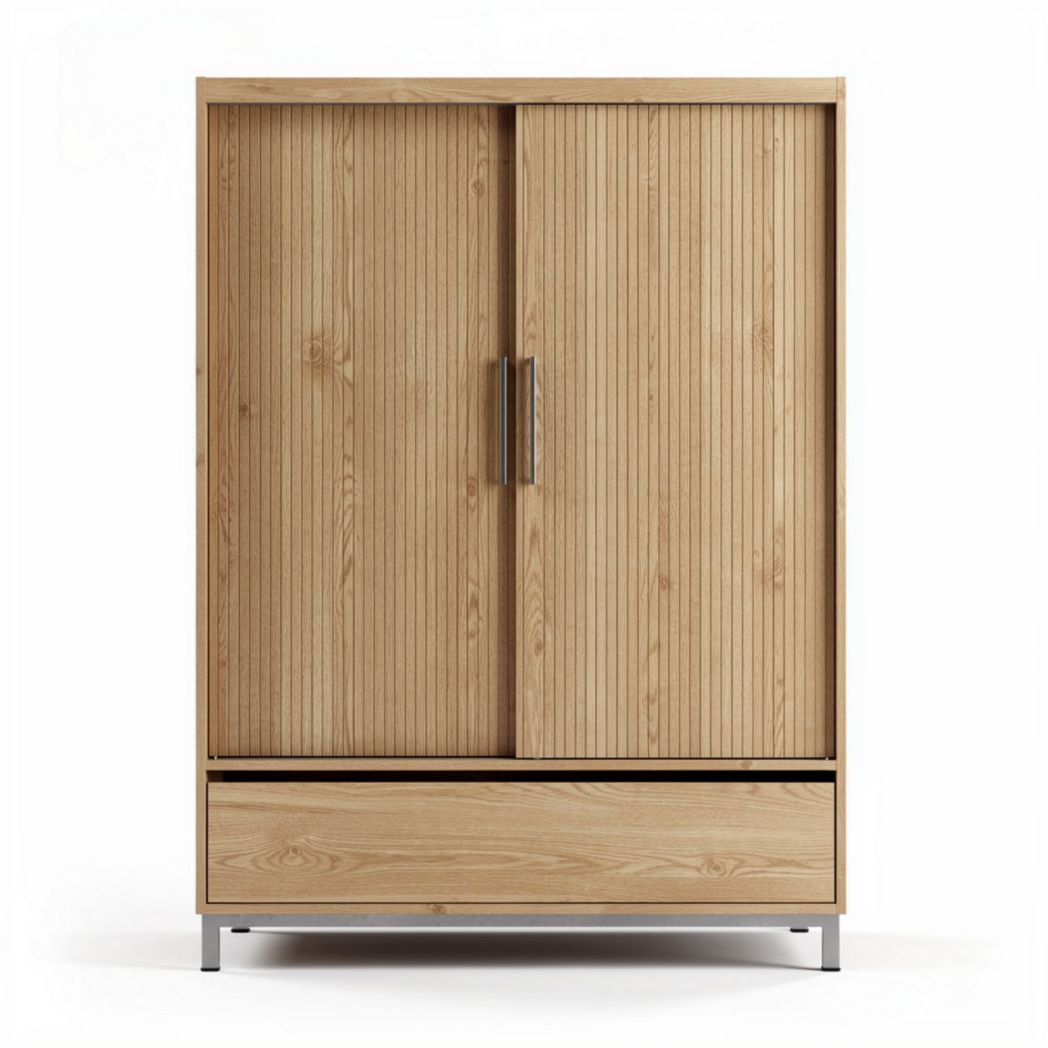 Armoire en bois de chêne avec deux portes coulissantes et un tiroir 90 x 50 x 130cm