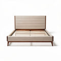 Lit en bois avec tête de lit en tissu beige 200 x 160 x 30 cm