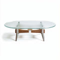 Table basse ovale en verre trempé et bois avec structure en métal 125 x 80 x 40cm