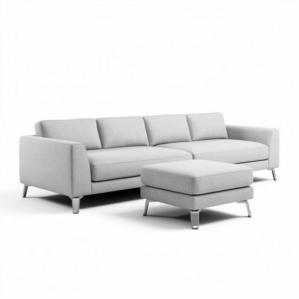Canapé en tissu gris avec repose-pieds modulable 240 x 90 x 85cm