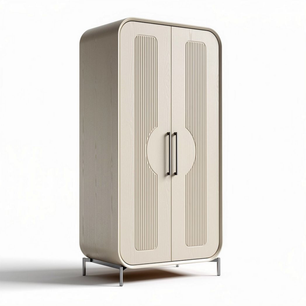 Armoire en bois clair avec portes striées 150 x 80 x 200cm pour rangement
